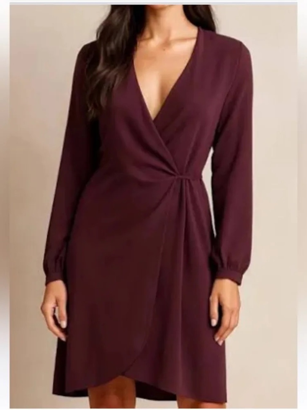 Babaton Plum Long-Sleeve Wrap Dress